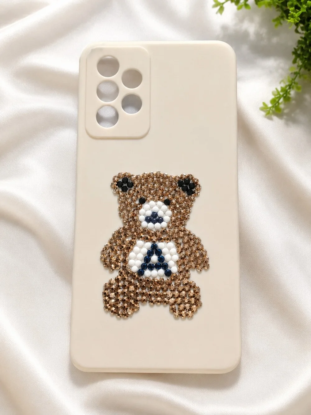 Cute Beige Teddy Bear Rhinestone Phone Case For Everyone